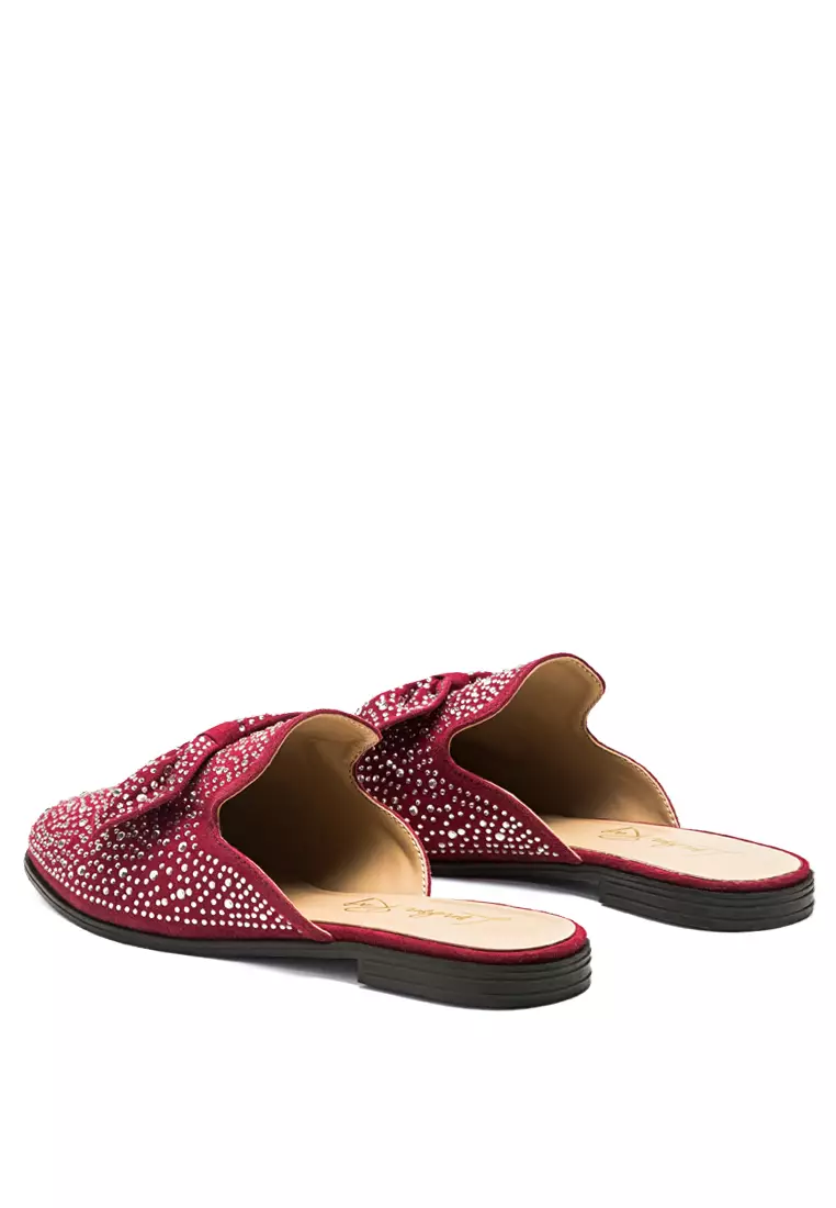 London Rag Embellished Casual Bow Mules in Dark Red