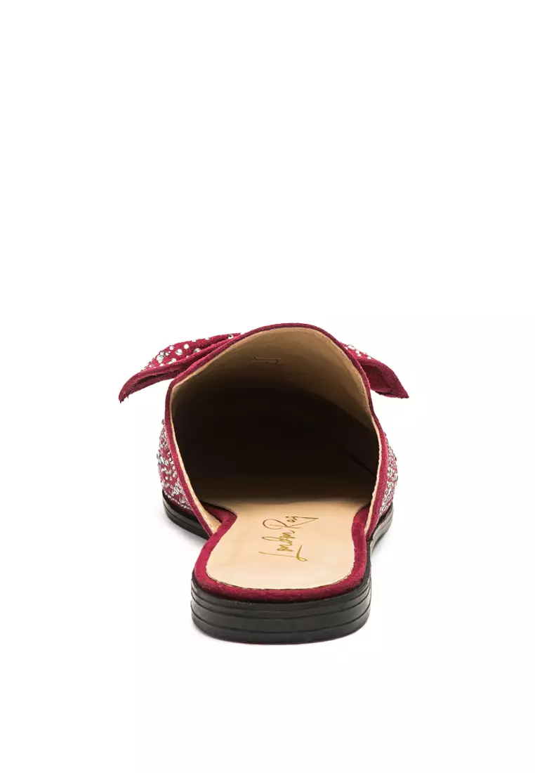 London Rag Embellished Casual Bow Mules in Dark Red