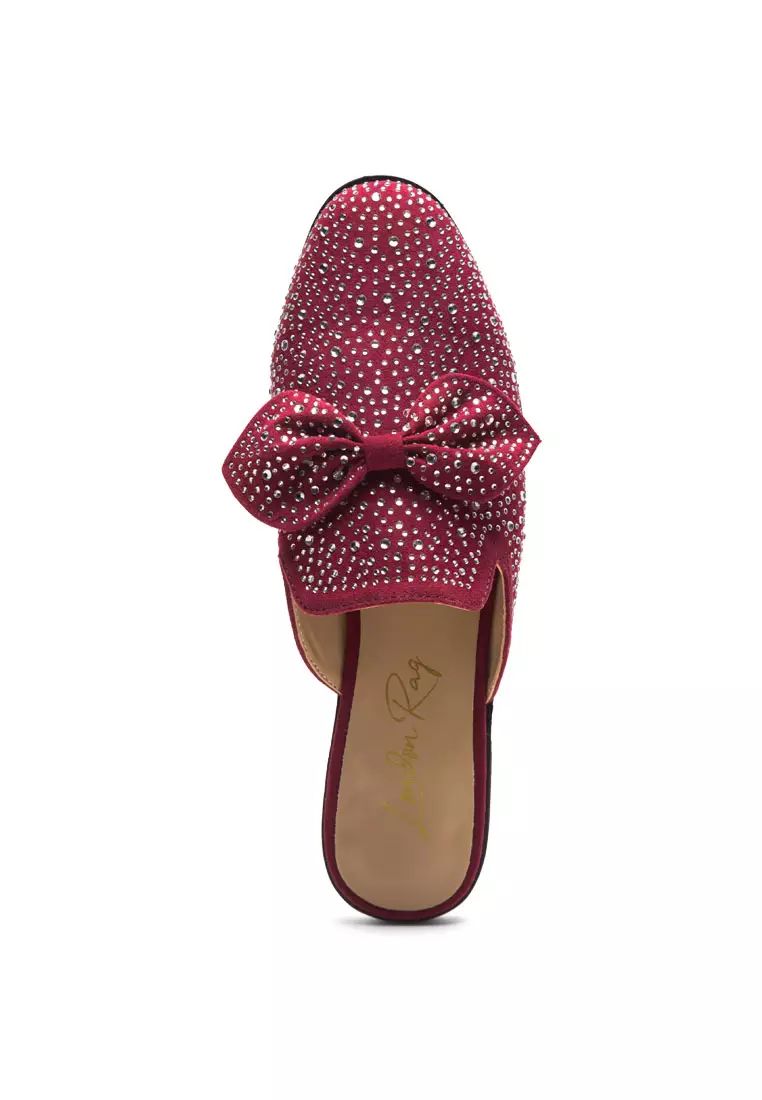 London Rag Embellished Casual Bow Mules in Dark Red