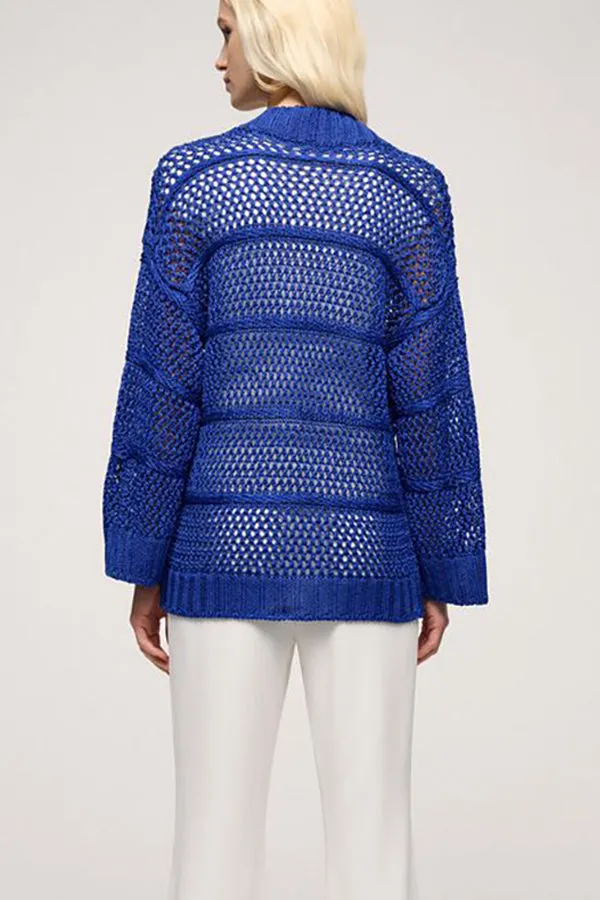 Luisa Spagnoli CERALACCA BLUETTE PERFORATED LINEN CARDIGAN