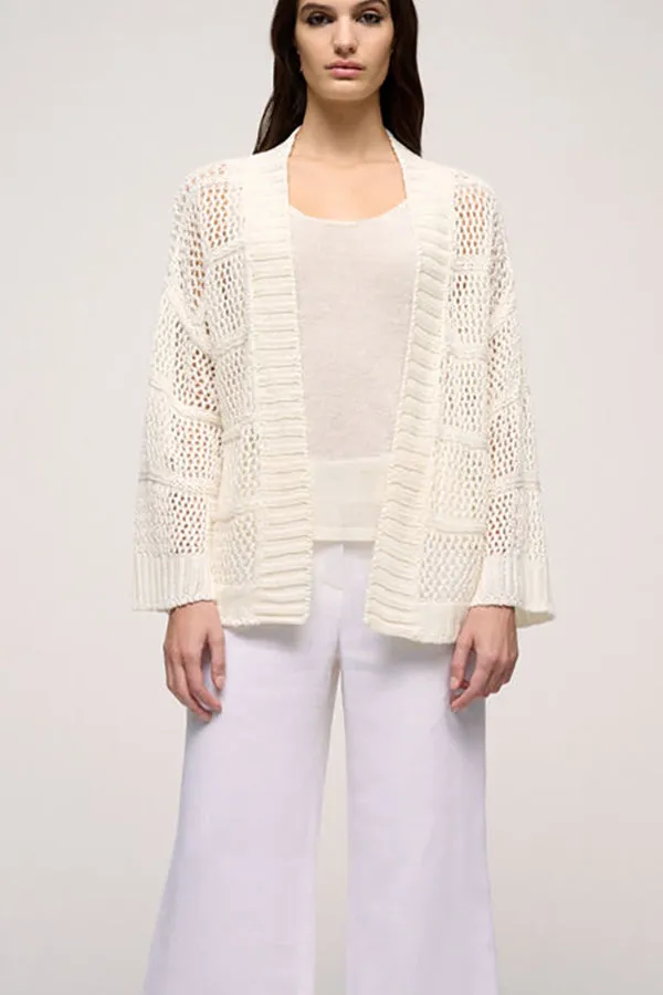 Luisa Spagnoli CERALACCA WHITE PERFORATED LINEN CARDIGAN