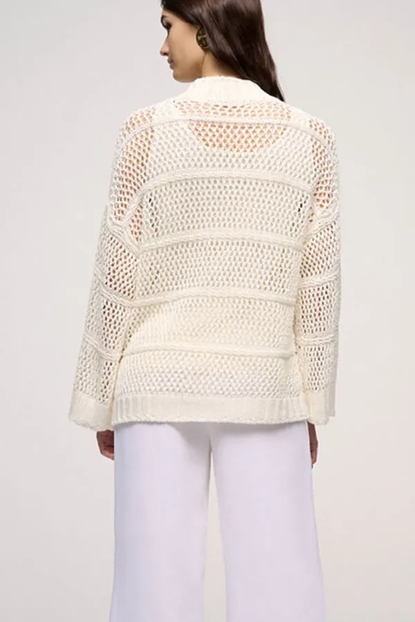 Luisa Spagnoli CERALACCA WHITE PERFORATED LINEN CARDIGAN