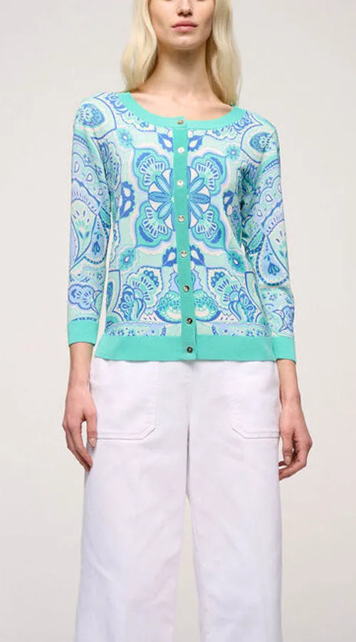 Luisa Spagnoli CROSTONE TURQUOISE PAISLEY CARDIGAN