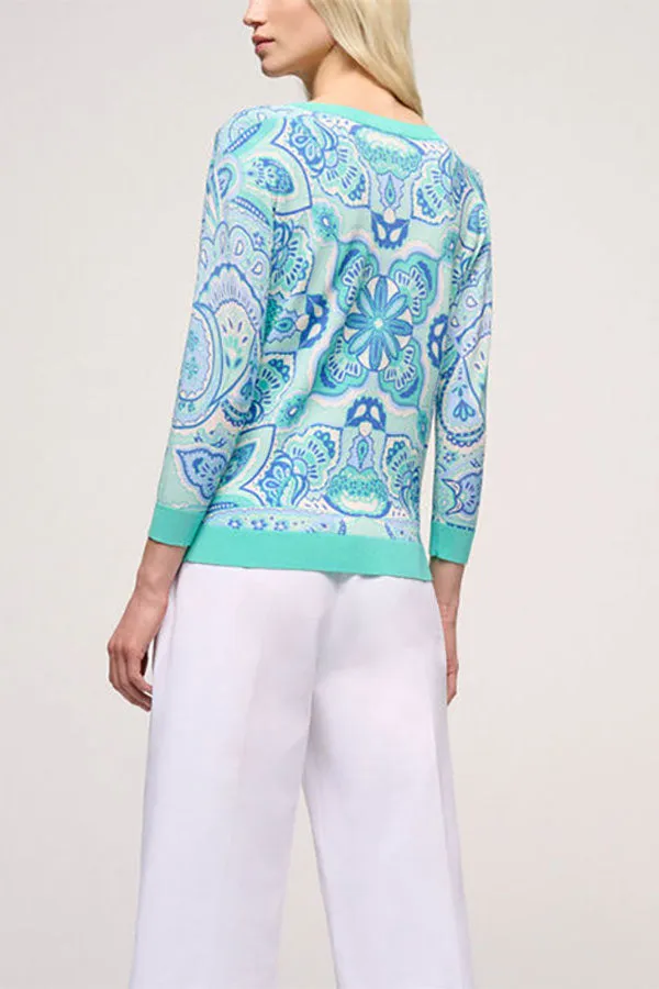 Luisa Spagnoli CROSTONE TURQUOISE PAISLEY CARDIGAN