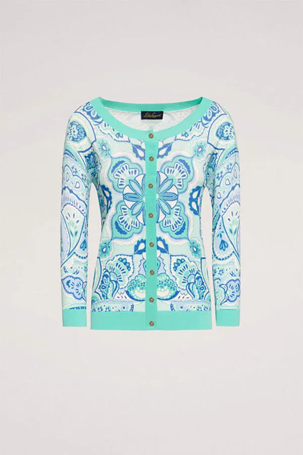 Luisa Spagnoli CROSTONE TURQUOISE PAISLEY CARDIGAN