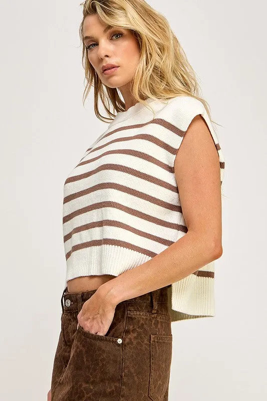 Lyndsie Sleeveless Knit Top (Brown/White)