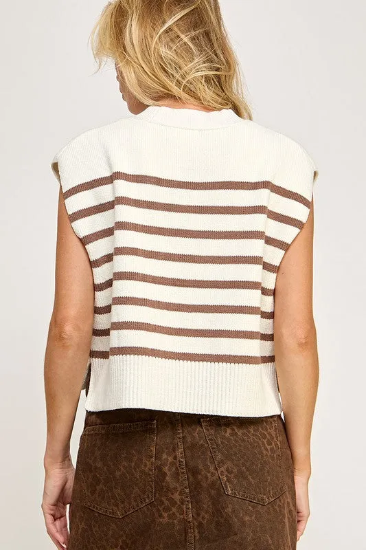 Lyndsie Sleeveless Knit Top (Brown/White)