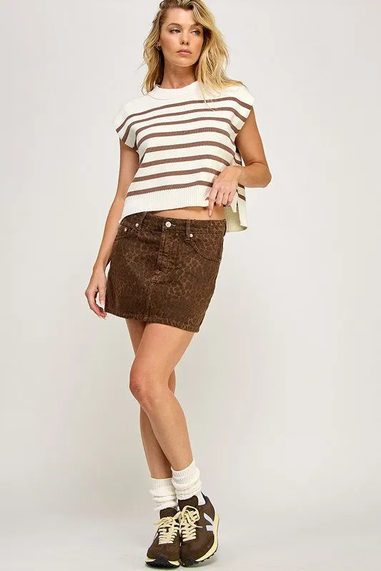 Lyndsie Sleeveless Knit Top (Brown/White)