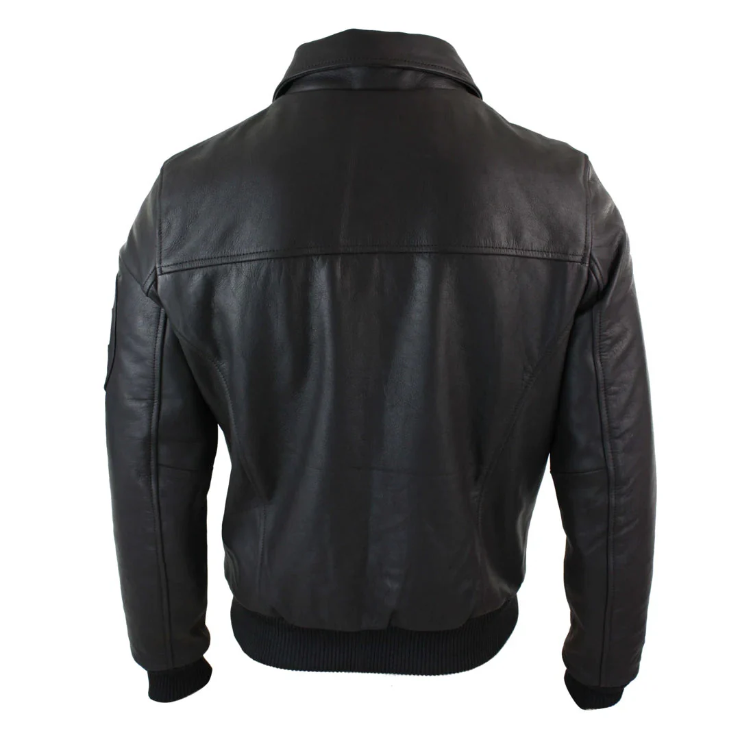 Men's Leather Harrington Brown Bomber Classic Pilot Jacket