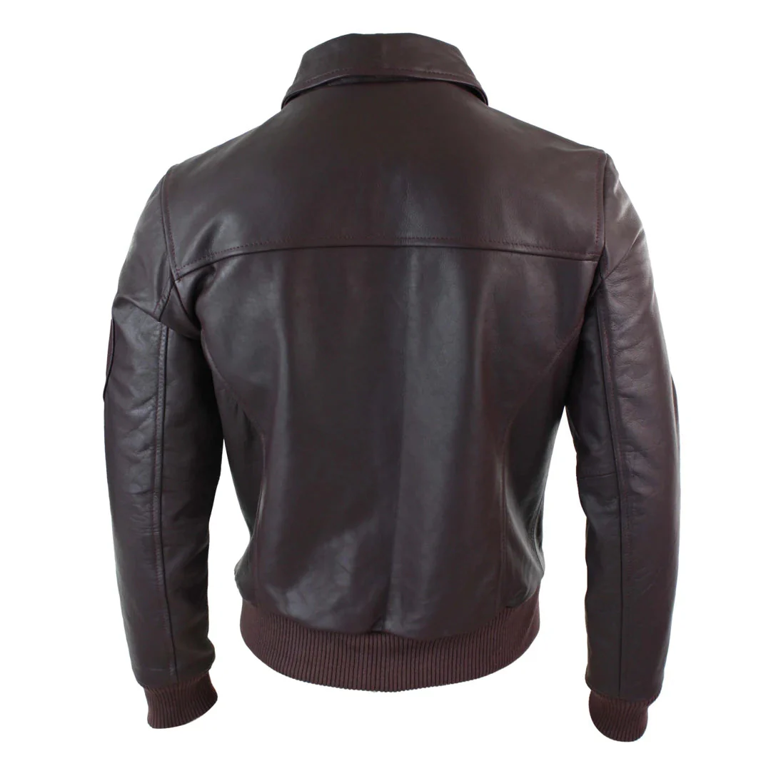 Men's Leather Harrington Burgundy Bomber Classic Pilot Jacket