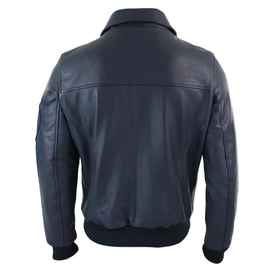 Men's Leather Harrington Navy Bomber Classic Pilot Jacket