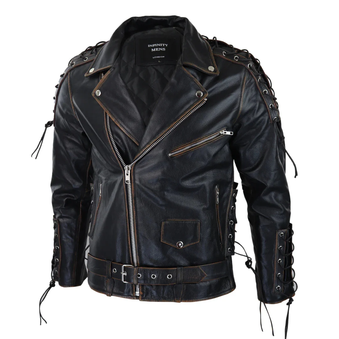 Men's Live To Ride Cow Hide Leather Jacket Original Cross Zip Brando Biker Motorcycle