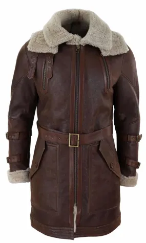 Mens 3/4 Shearling Sheepskin Long Jacket