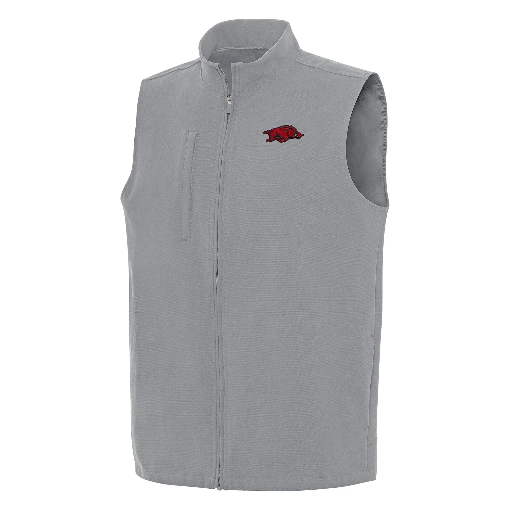 Men's Antigua Gray Arkansas Razorbacks Regard Full-Zip Vest