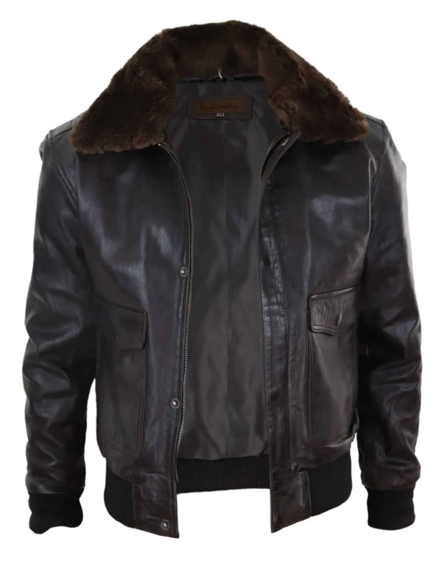 Mens Brown Leather Bomber Jacket