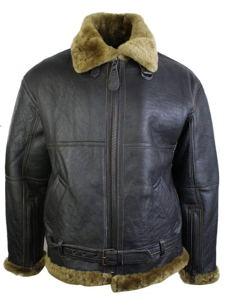 Mens Brown Original RAF Sheepskin Flying Pilot Jacket Classic Brown Ginger