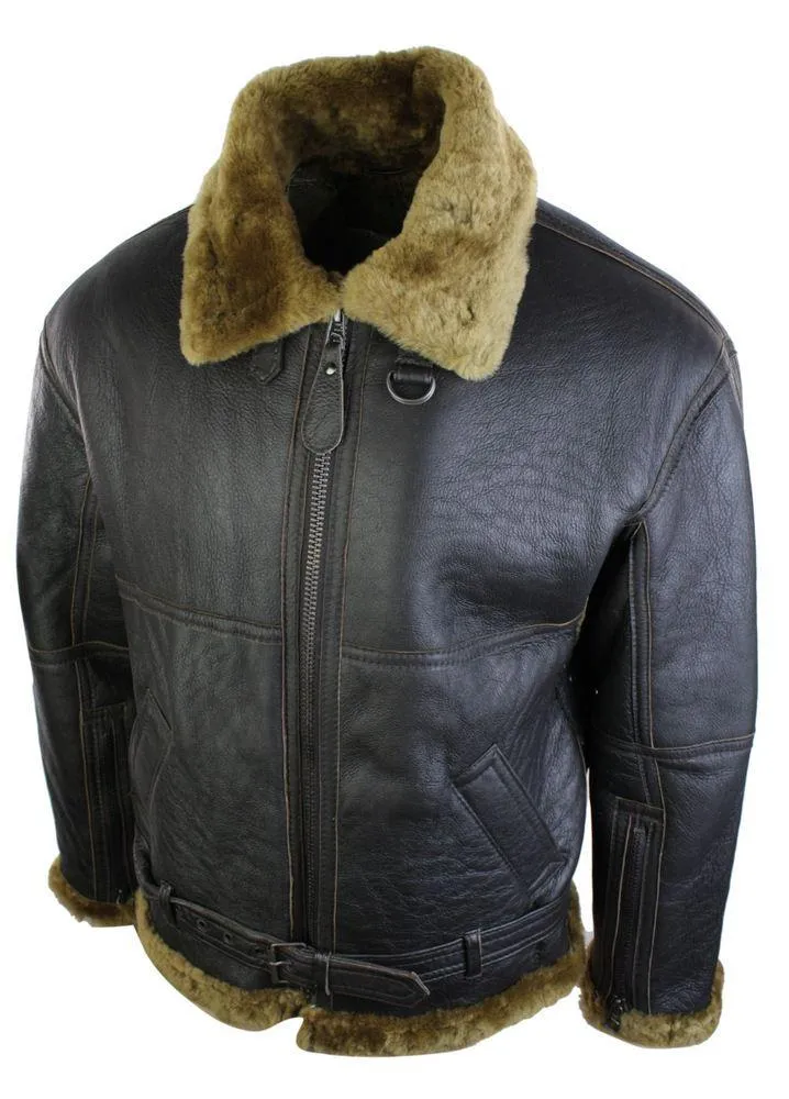 Mens Brown Original RAF Sheepskin Flying Pilot Jacket Classic Brown Ginger