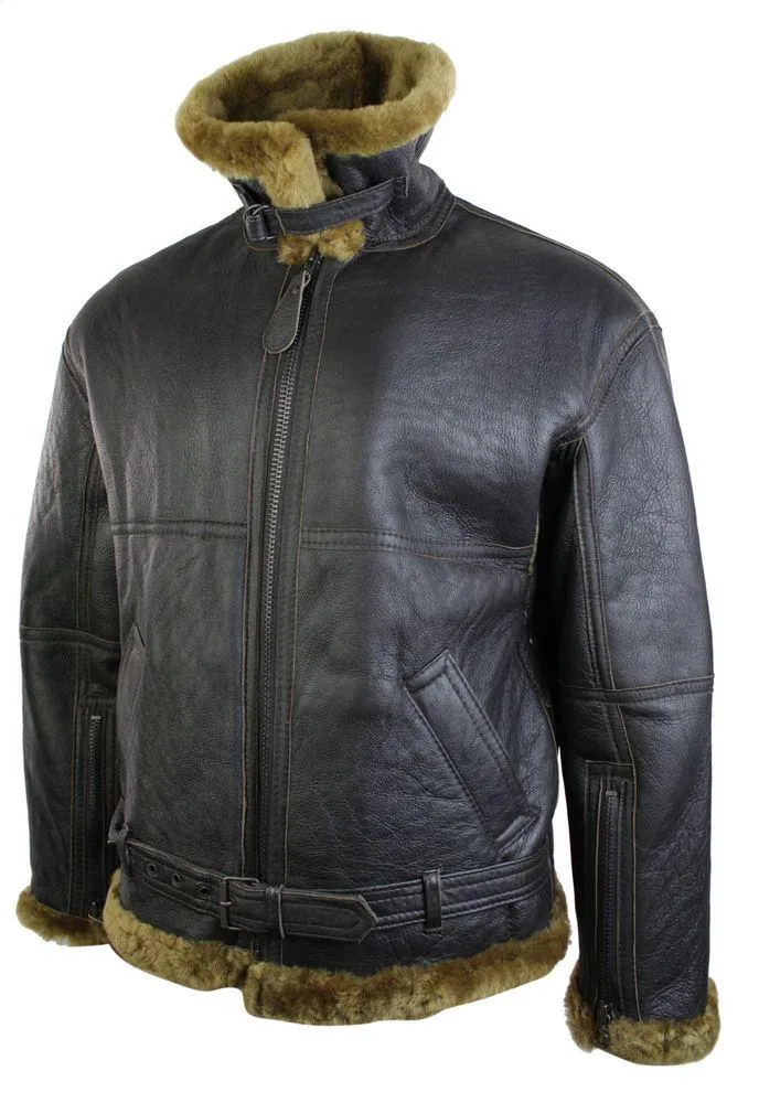 Mens Brown Original RAF Sheepskin Flying Pilot Jacket Classic Brown Ginger