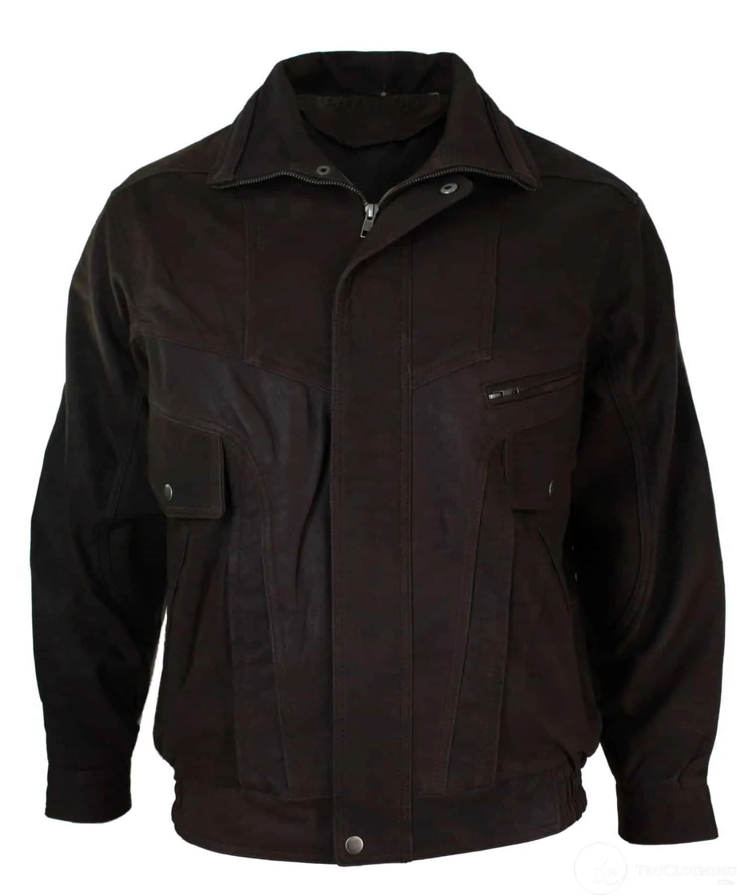 Mens Classic Bomber Black Nubuck Washed Brown Real Leather Jacket-Brown