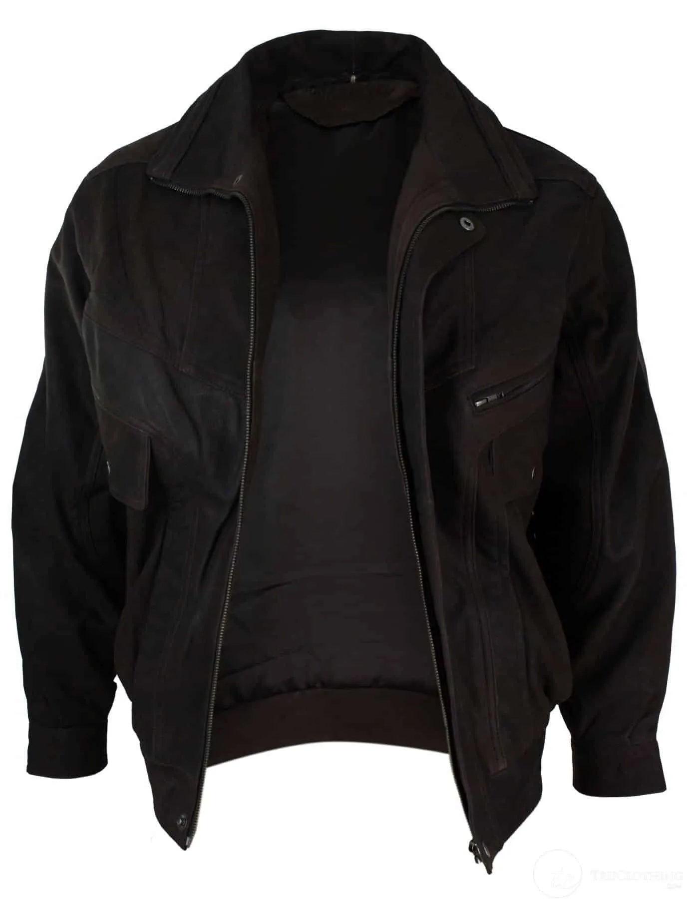 Mens Classic Bomber Black Nubuck Washed Brown Real Leather Jacket-Brown