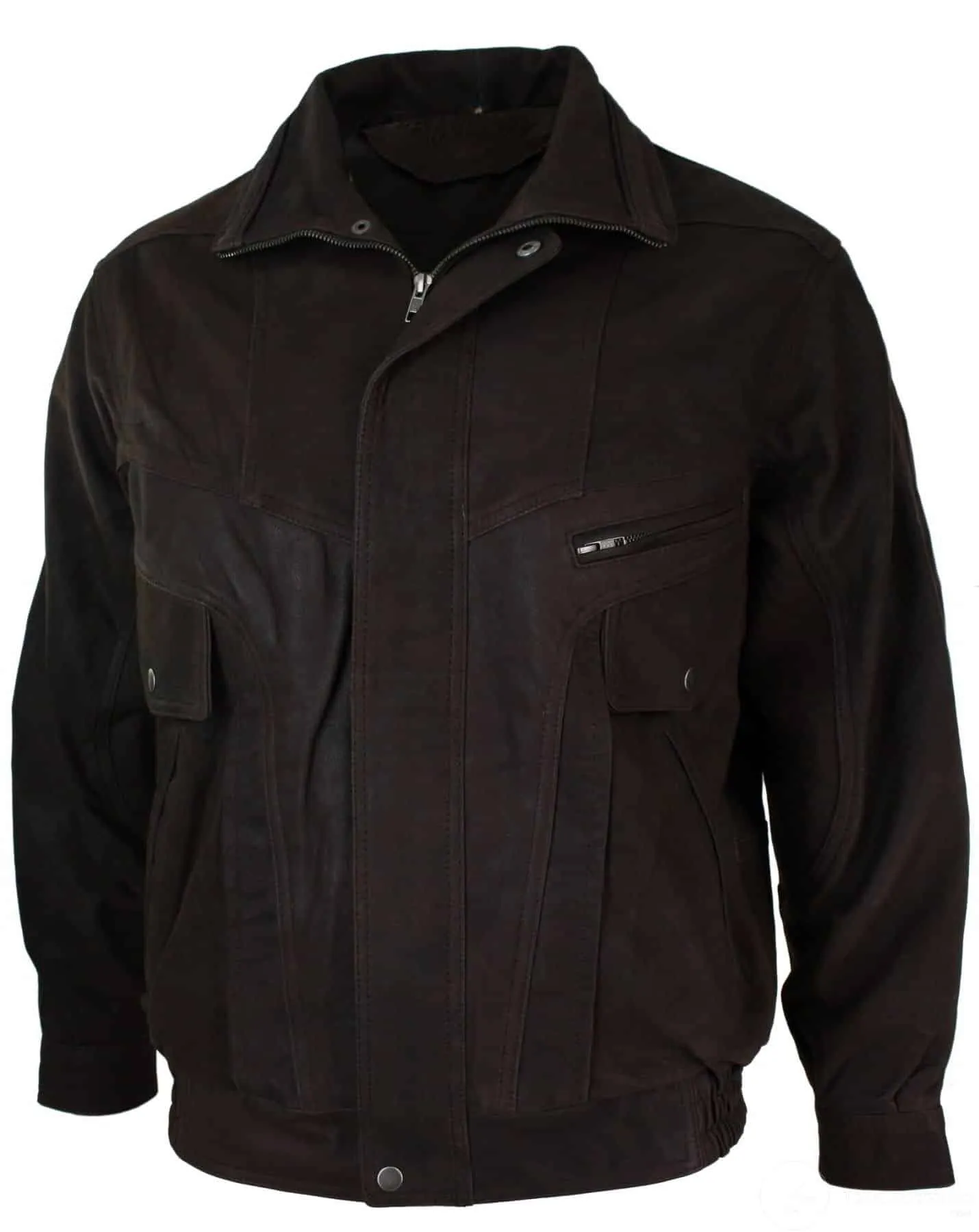 Mens Classic Bomber Black Nubuck Washed Brown Real Leather Jacket-Brown