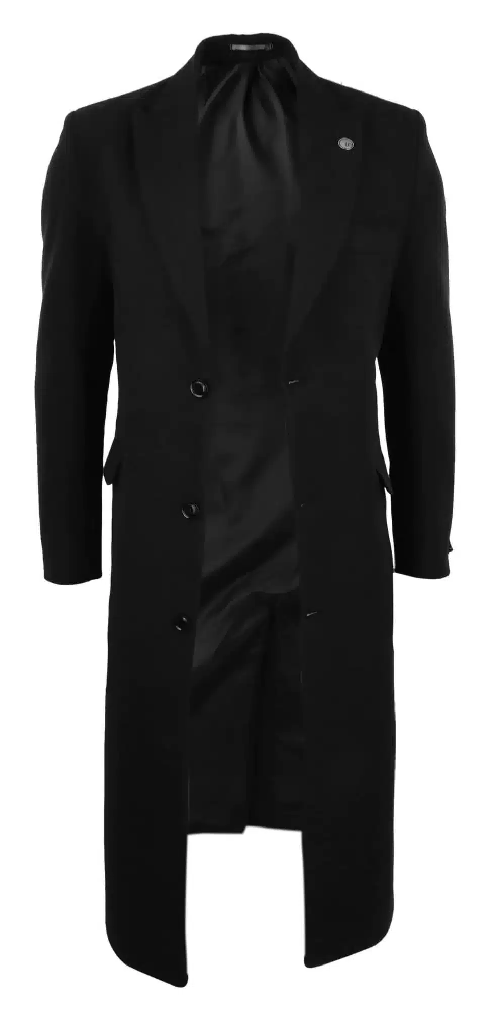 Mens Full Lenth Overcoat Mac Jacket Wool Feel Charcoal 1920s Blinders