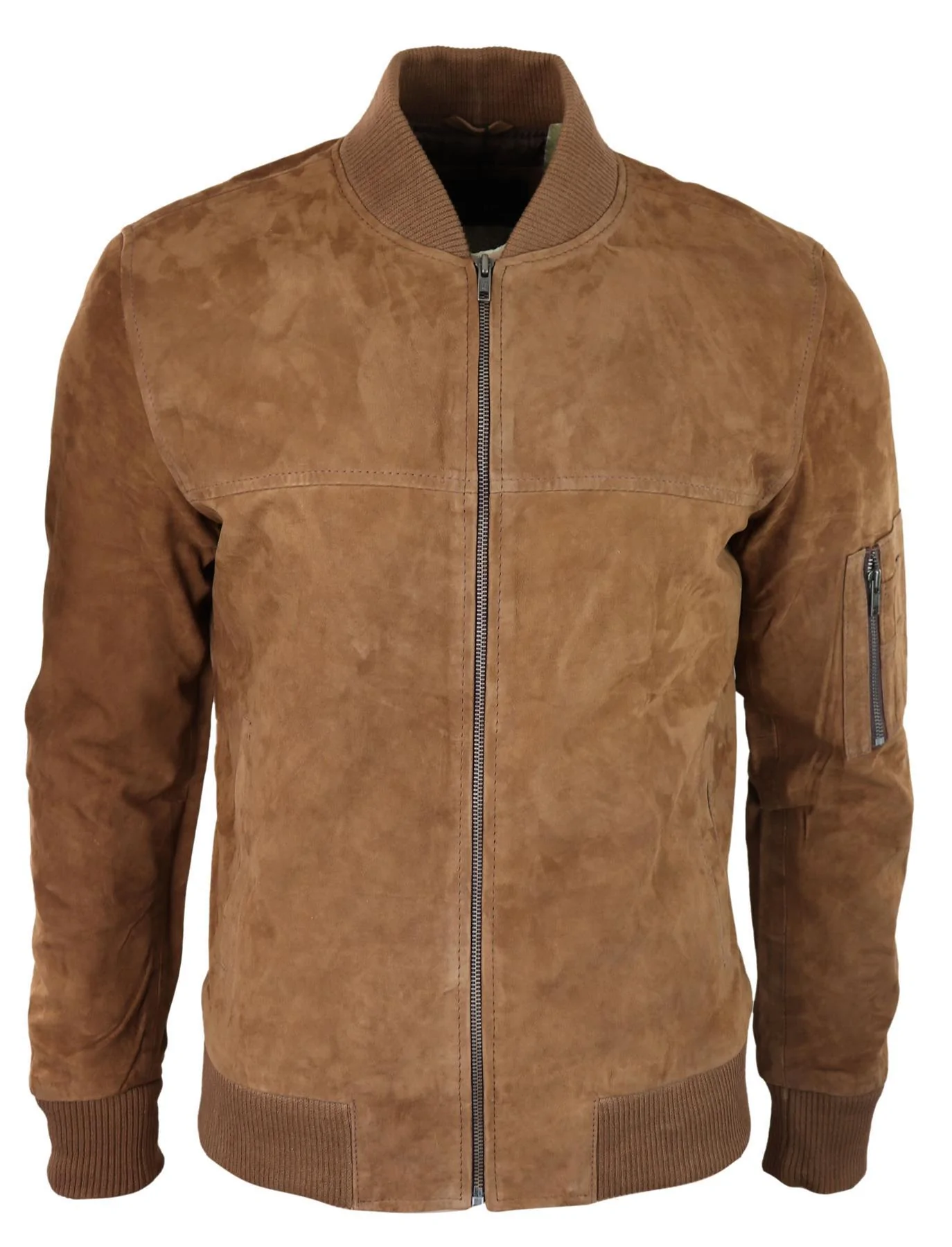 Mens Genuine Suede Bomber Jacket Leather Casual Varsity VIntage Smart Casual Brown