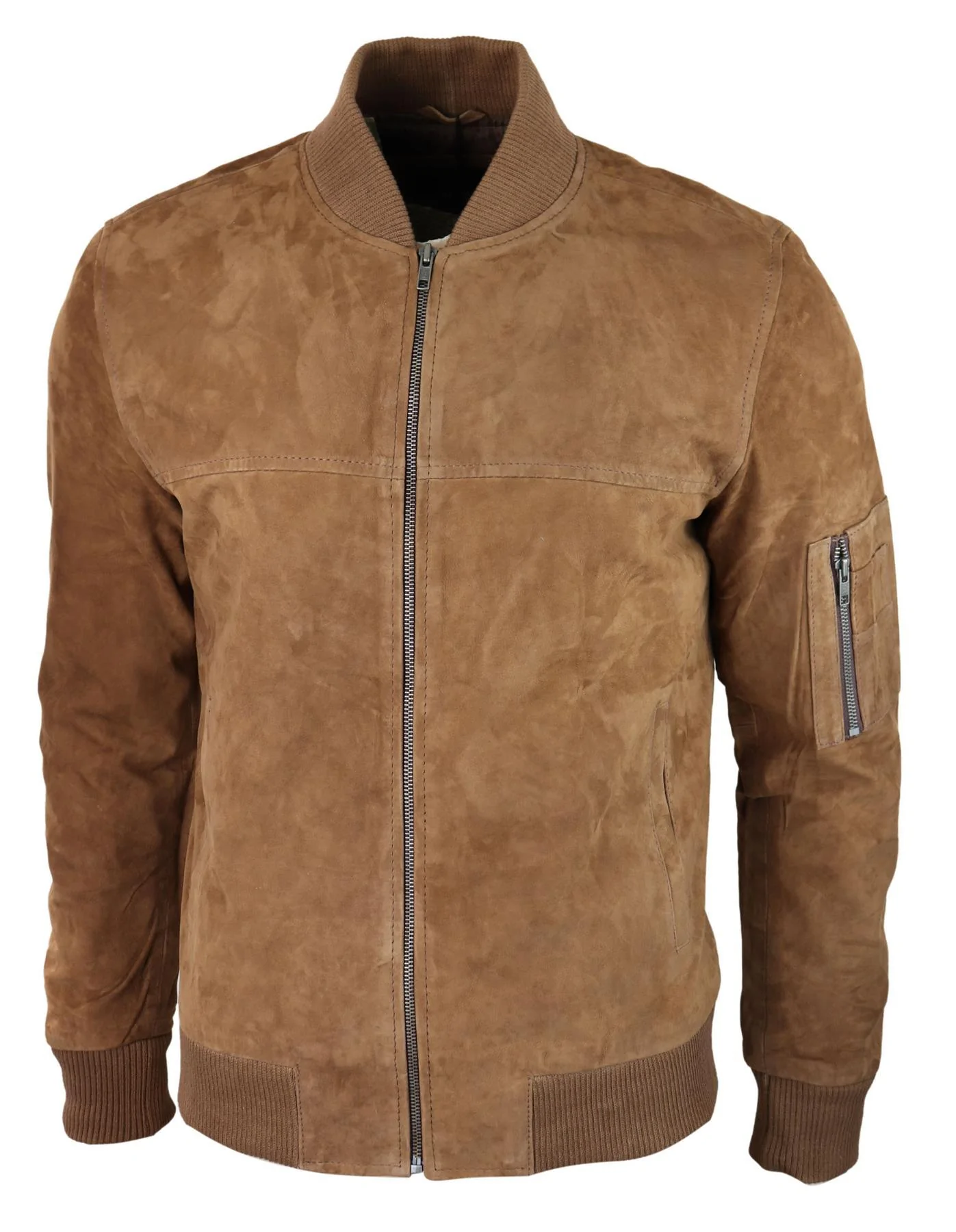 Mens Genuine Suede Bomber Jacket Leather Casual Varsity VIntage Smart Casual Brown