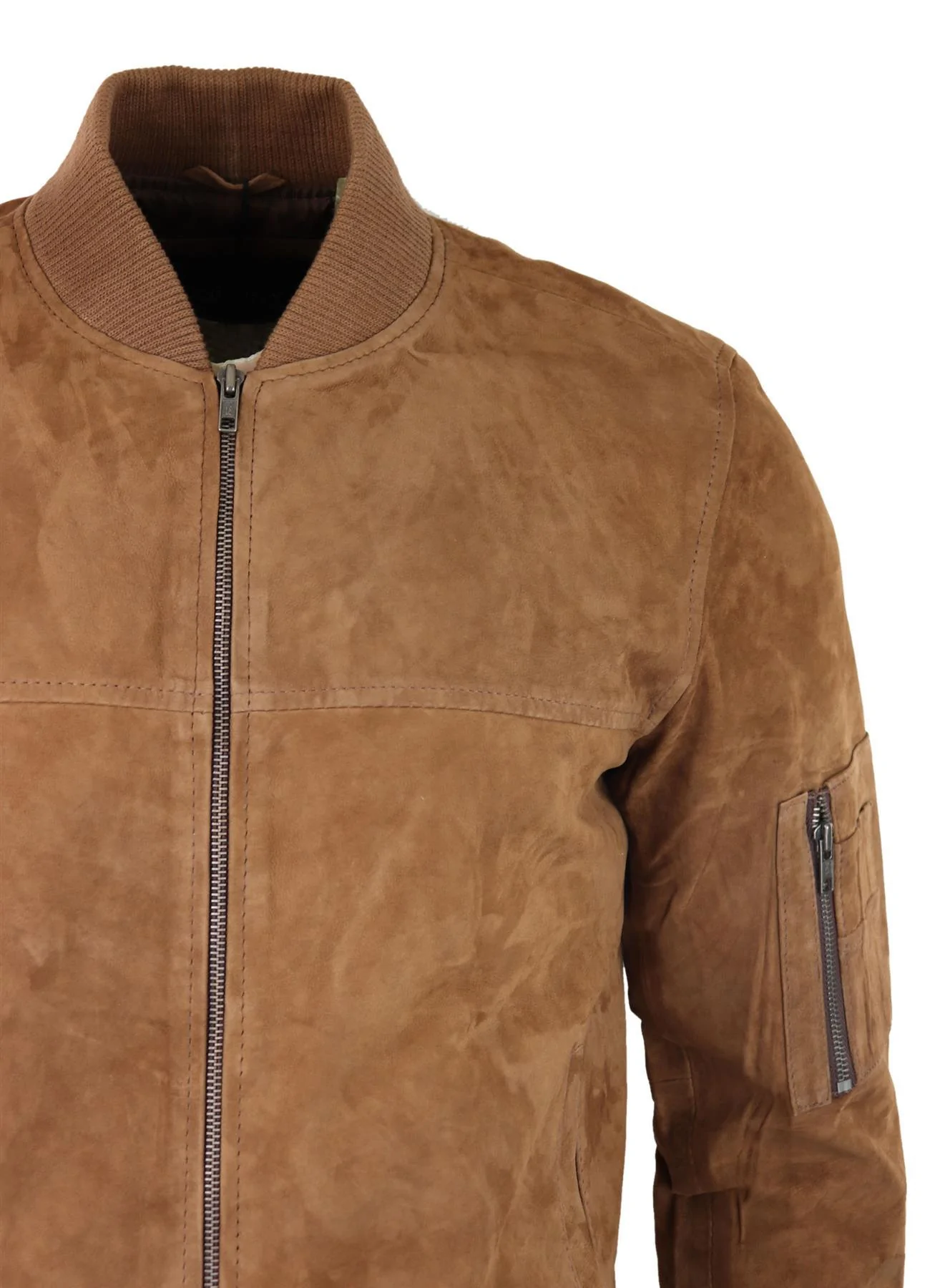 Mens Genuine Suede Bomber Jacket Leather Casual Varsity VIntage Smart Casual Brown