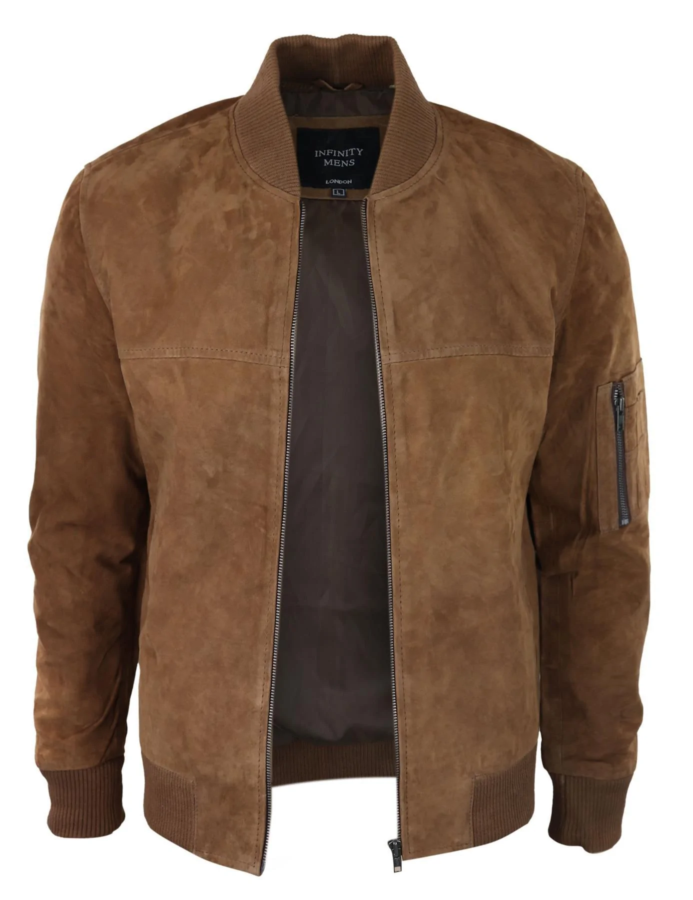 Mens Genuine Suede Bomber Jacket Leather Casual Varsity VIntage Smart Casual Brown