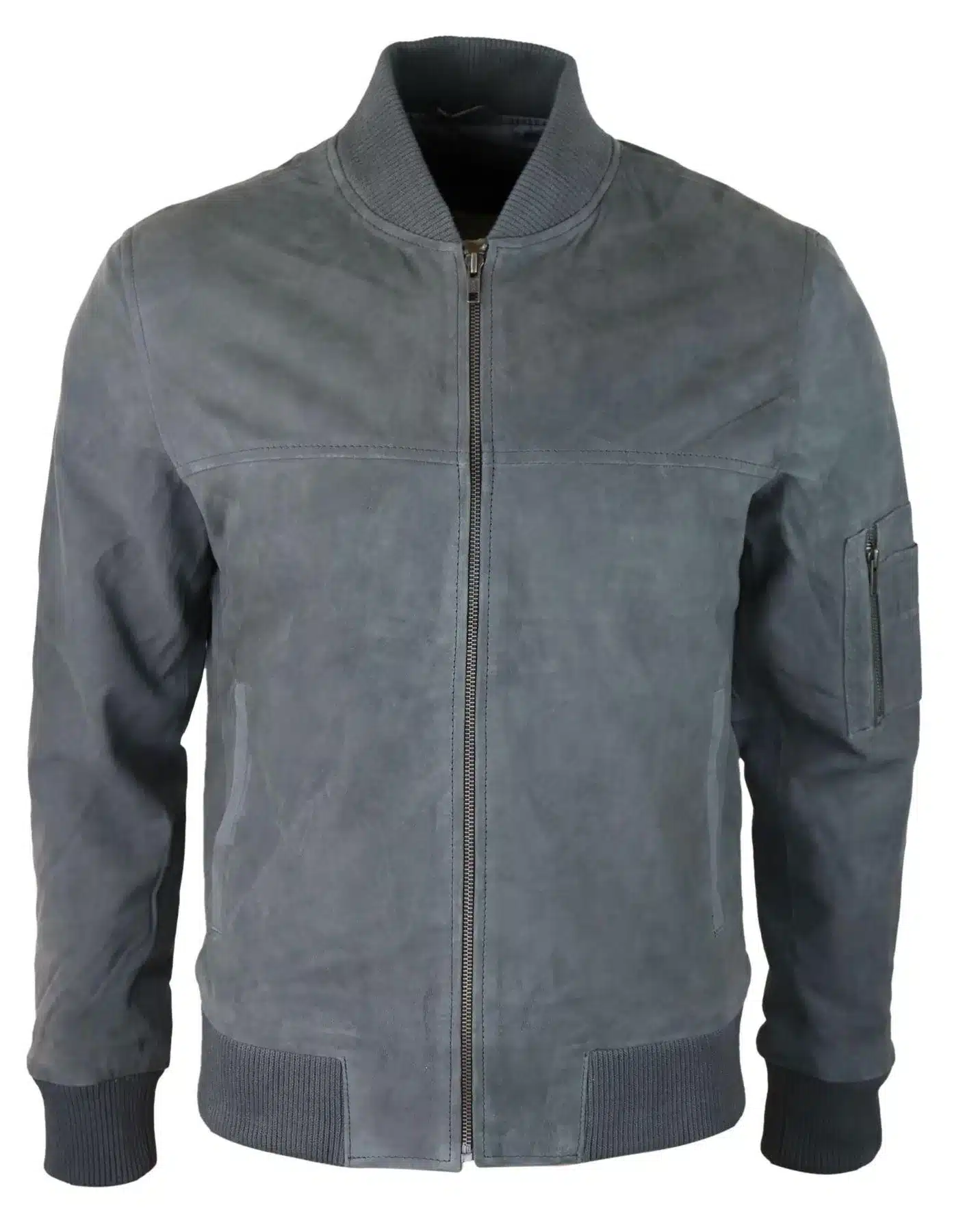 Mens Genuine Suede Bomber Jacket Leather Casual Varsity VIntage Smart Casual Grey