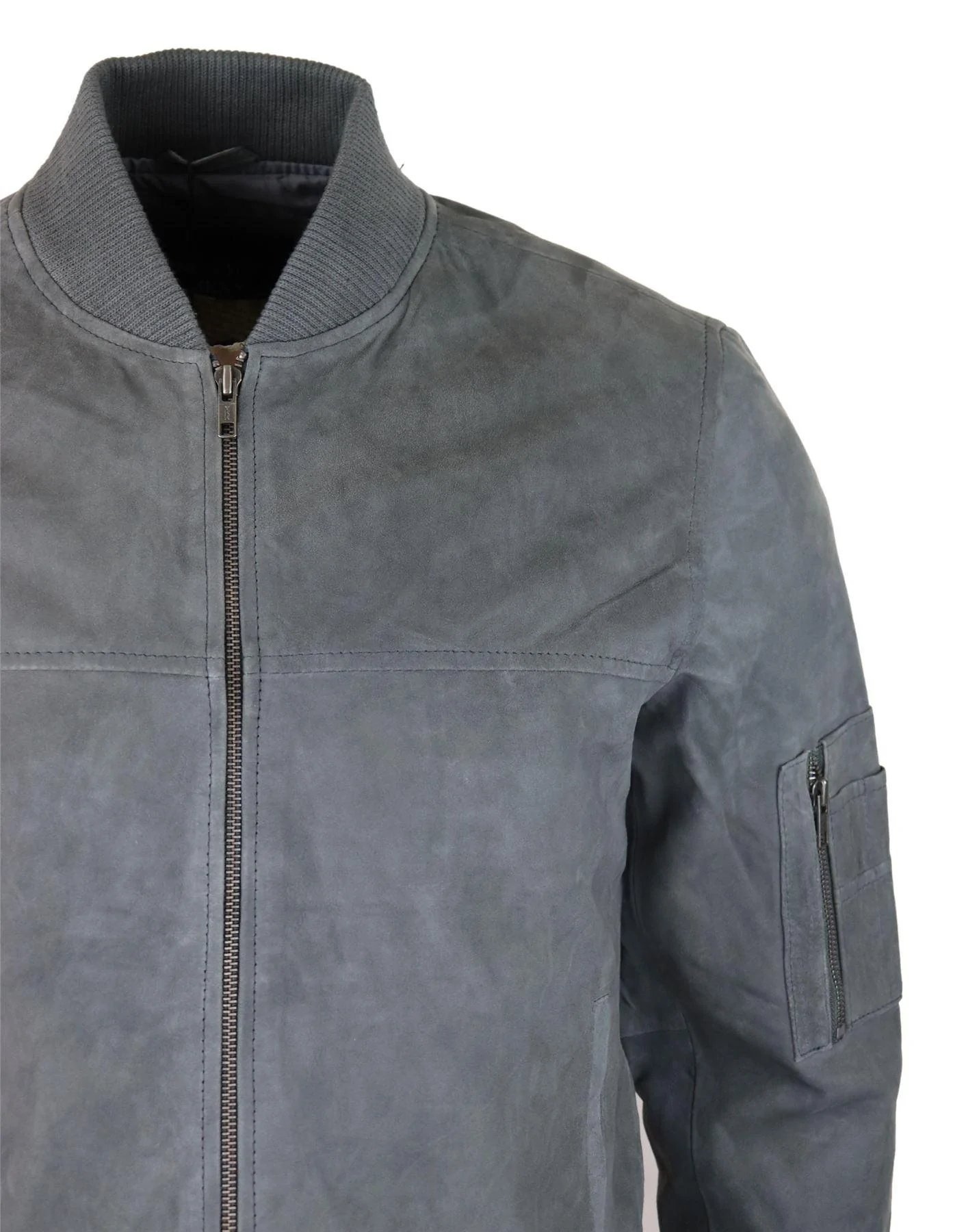 Mens Genuine Suede Bomber Jacket Leather Casual Varsity VIntage Smart Casual Grey