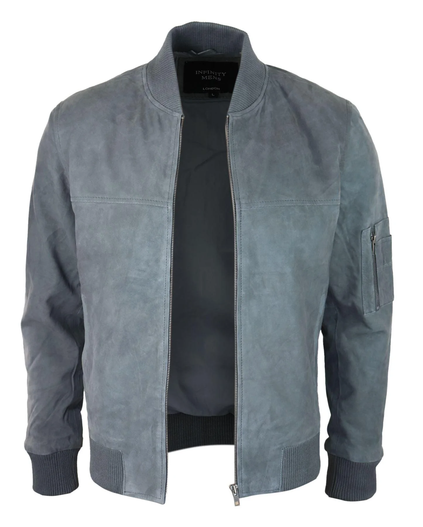 Mens Genuine Suede Bomber Jacket Leather Casual Varsity VIntage Smart Casual Grey