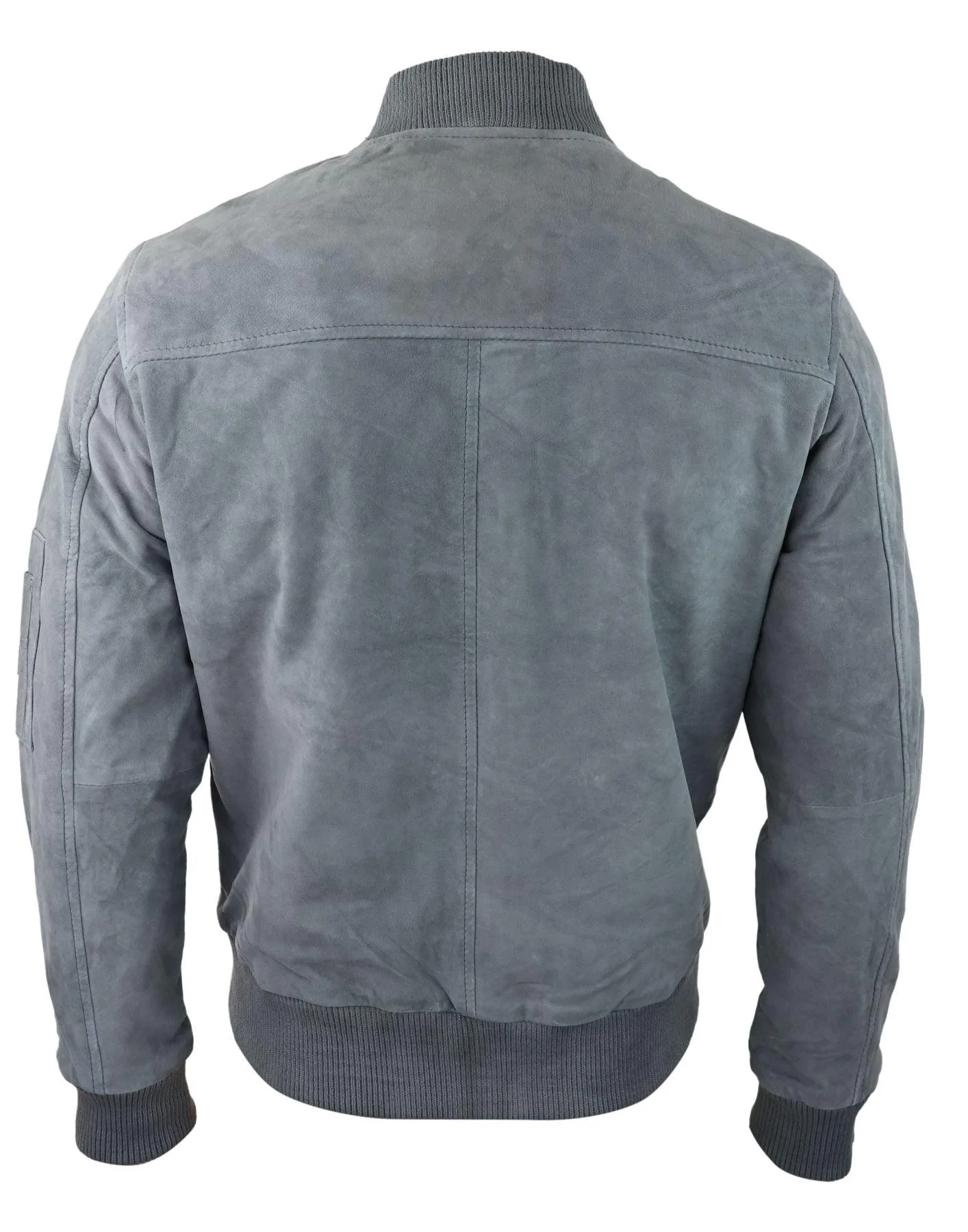 Mens Genuine Suede Bomber Jacket Leather Casual Varsity VIntage Smart Casual Grey