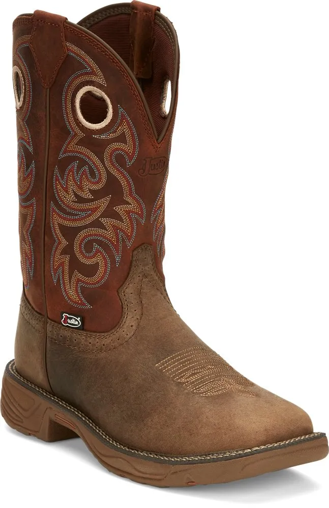 Men's Justin Rush Tan Buffalo Square Toe Work Boot