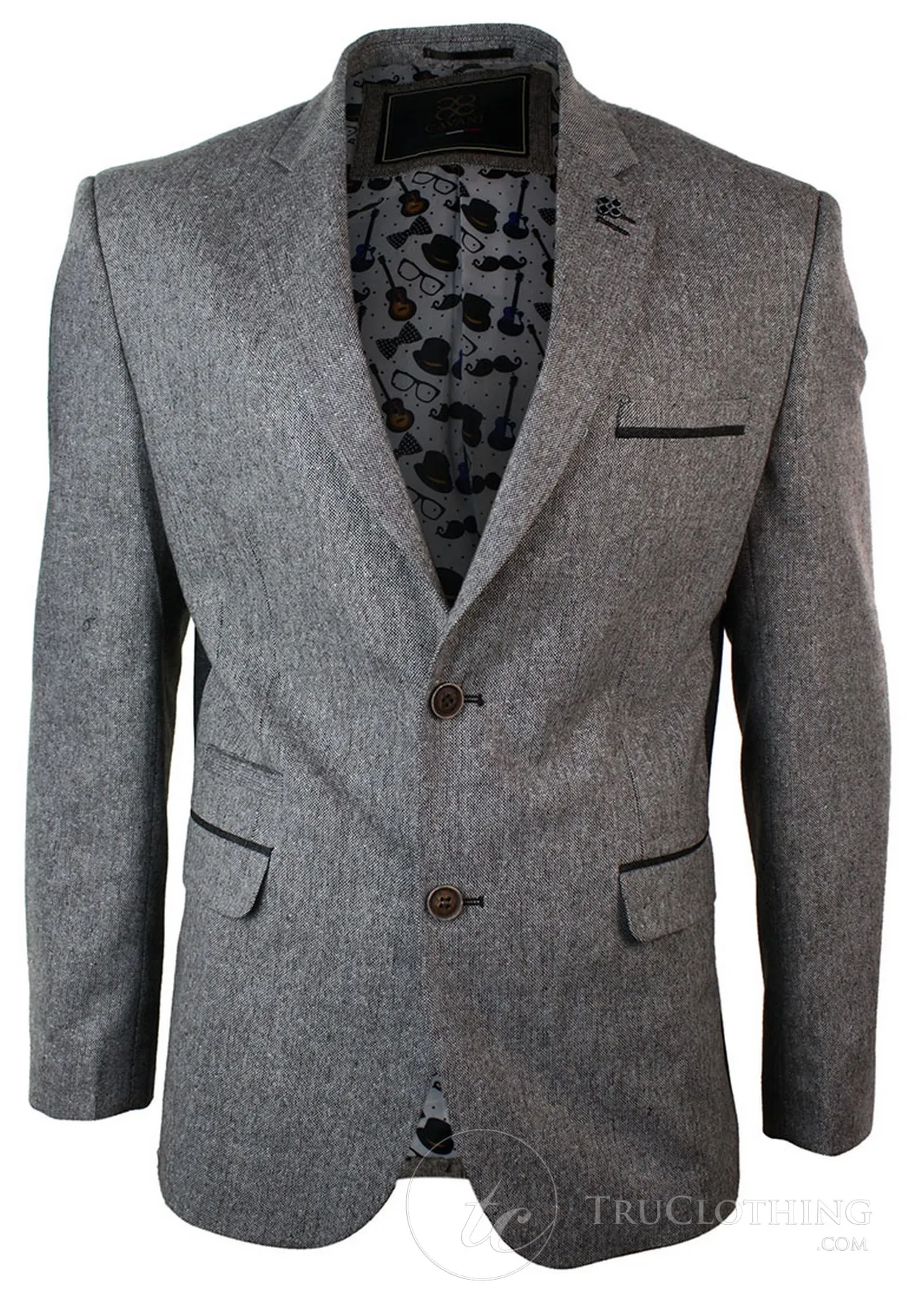 Mens Light Brown Herringbone Tweed Vintage Slim Fit Blazer Smart Casual Jacket