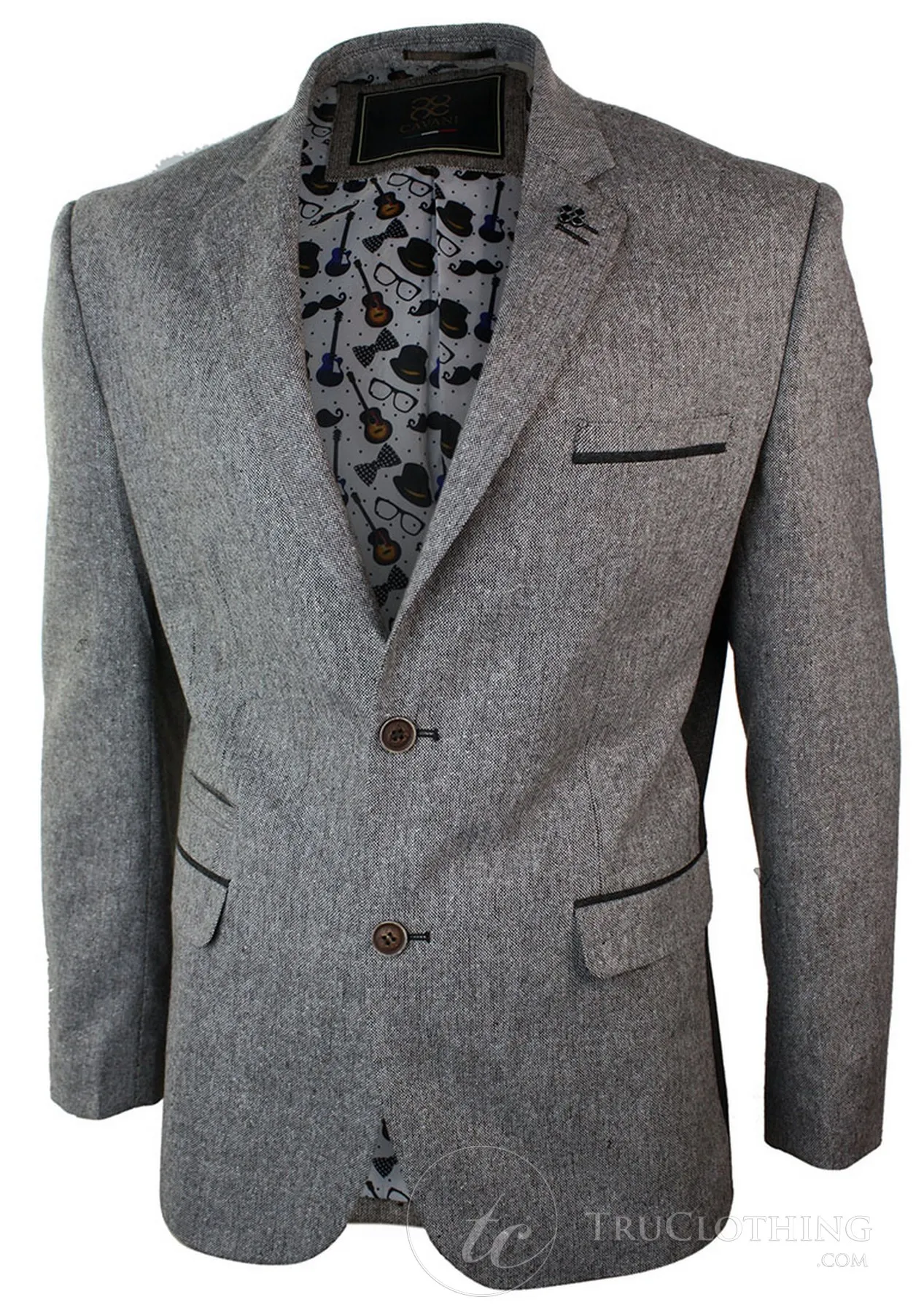 Mens Light Brown Herringbone Tweed Vintage Slim Fit Blazer Smart Casual Jacket