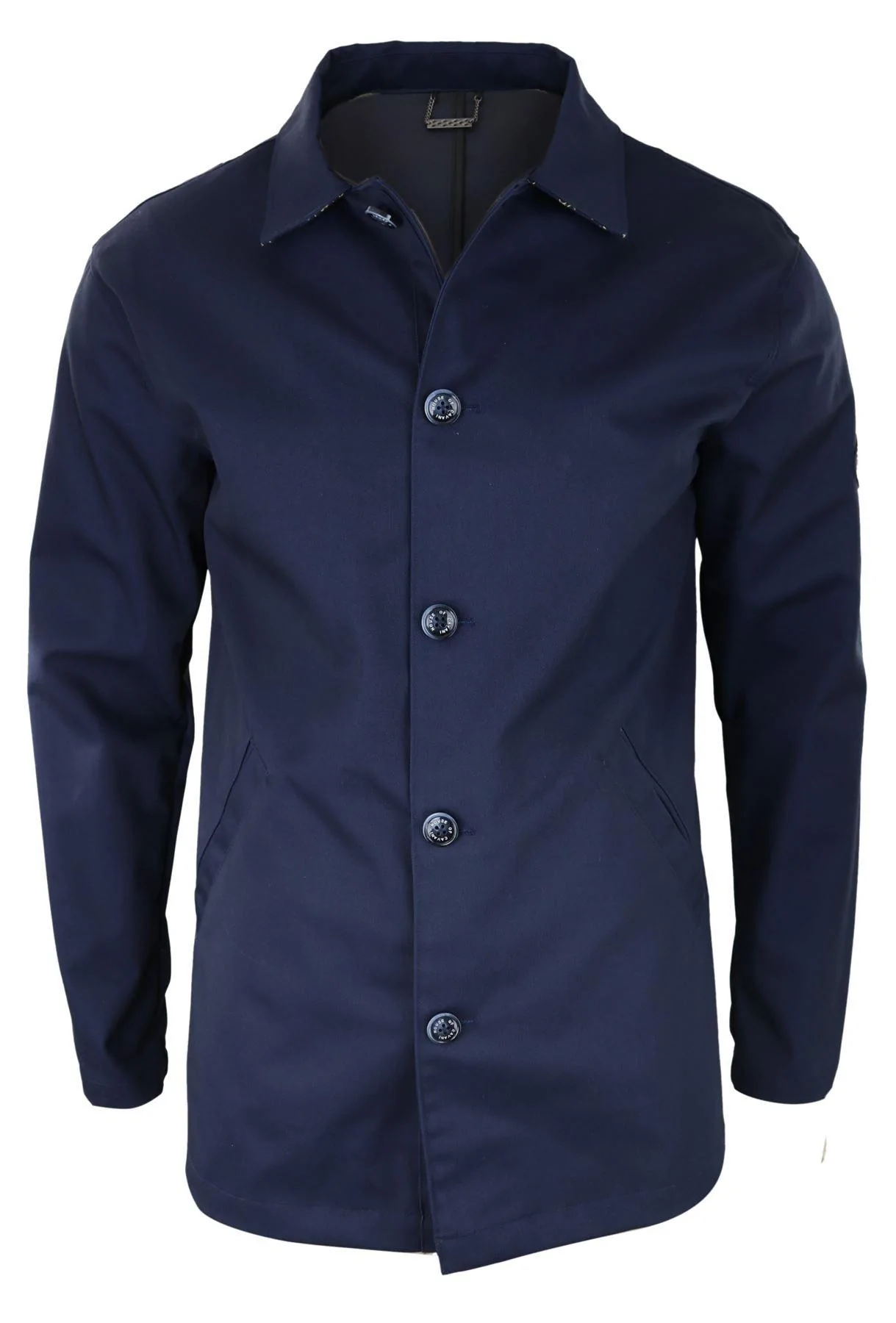 Mens Mid Length Overcoat Jacket Light Weight Smart Casual Navy Mac