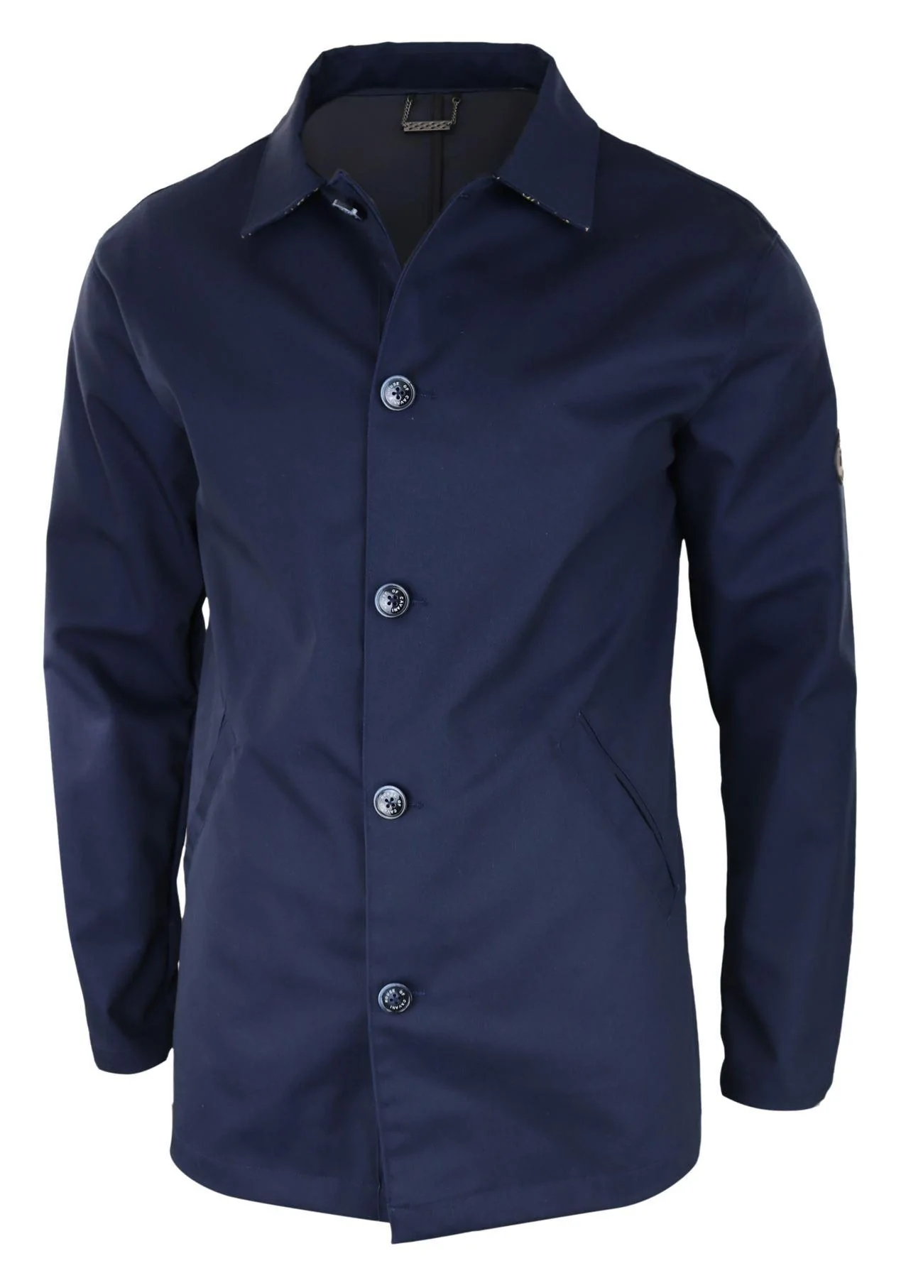 Mens Mid Length Overcoat Jacket Light Weight Smart Casual Navy Mac