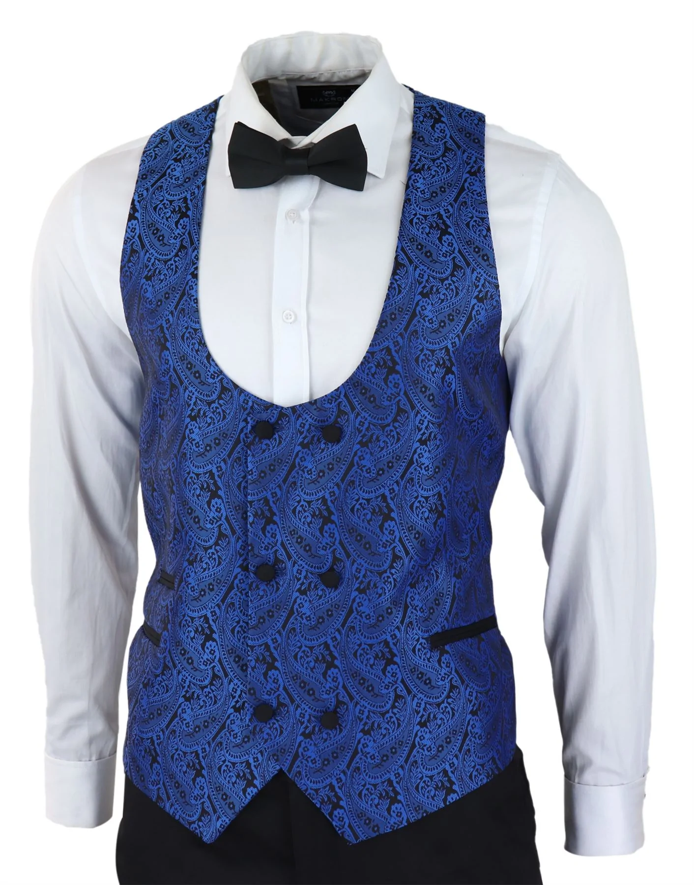 Mens Paisley Tuxedo Blazer And Waistcoat Brocade Dinner Jacket Satin Black Blue - No Trousers