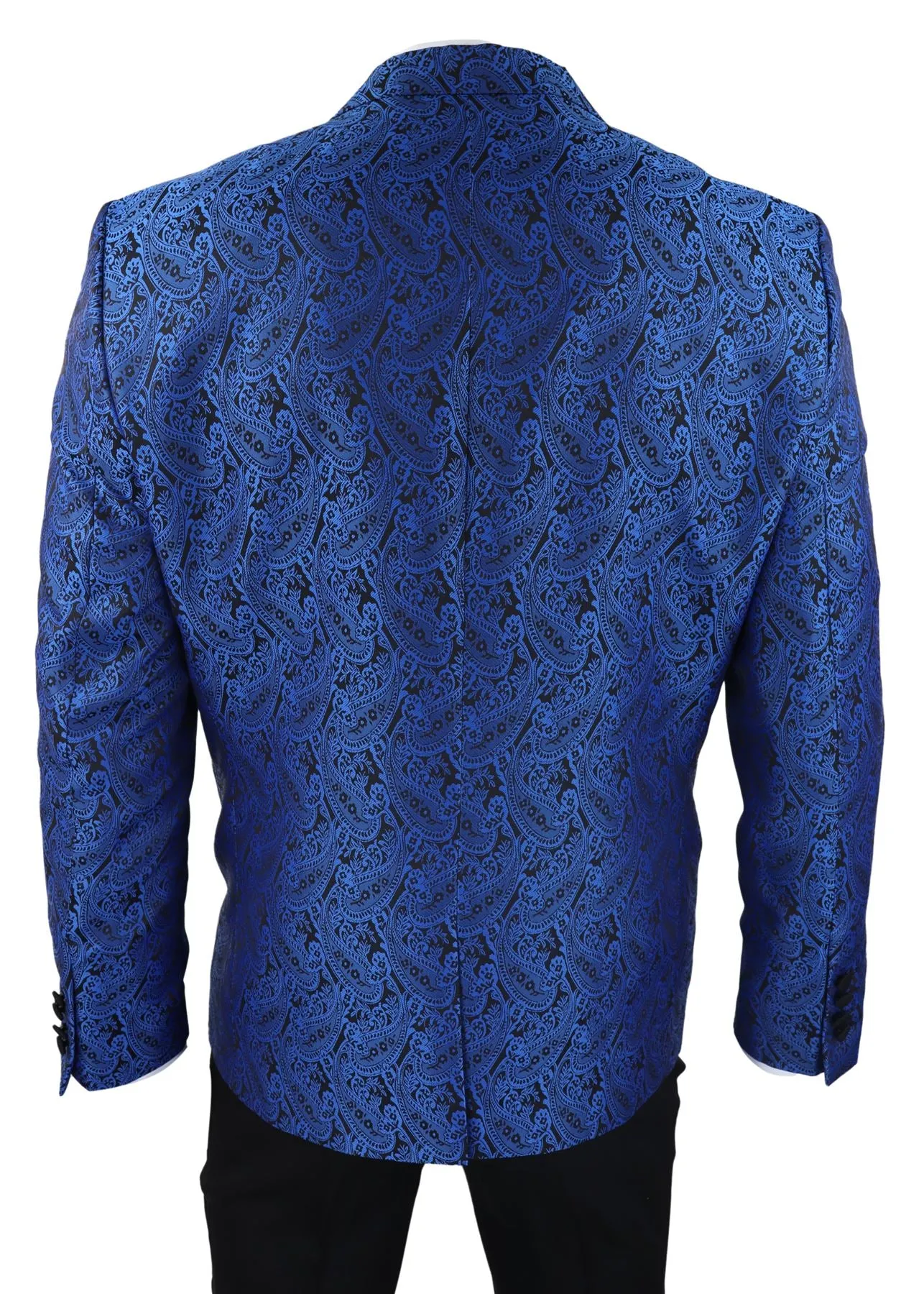 Mens Paisley Tuxedo Blazer And Waistcoat Brocade Dinner Jacket Satin Black Blue - No Trousers