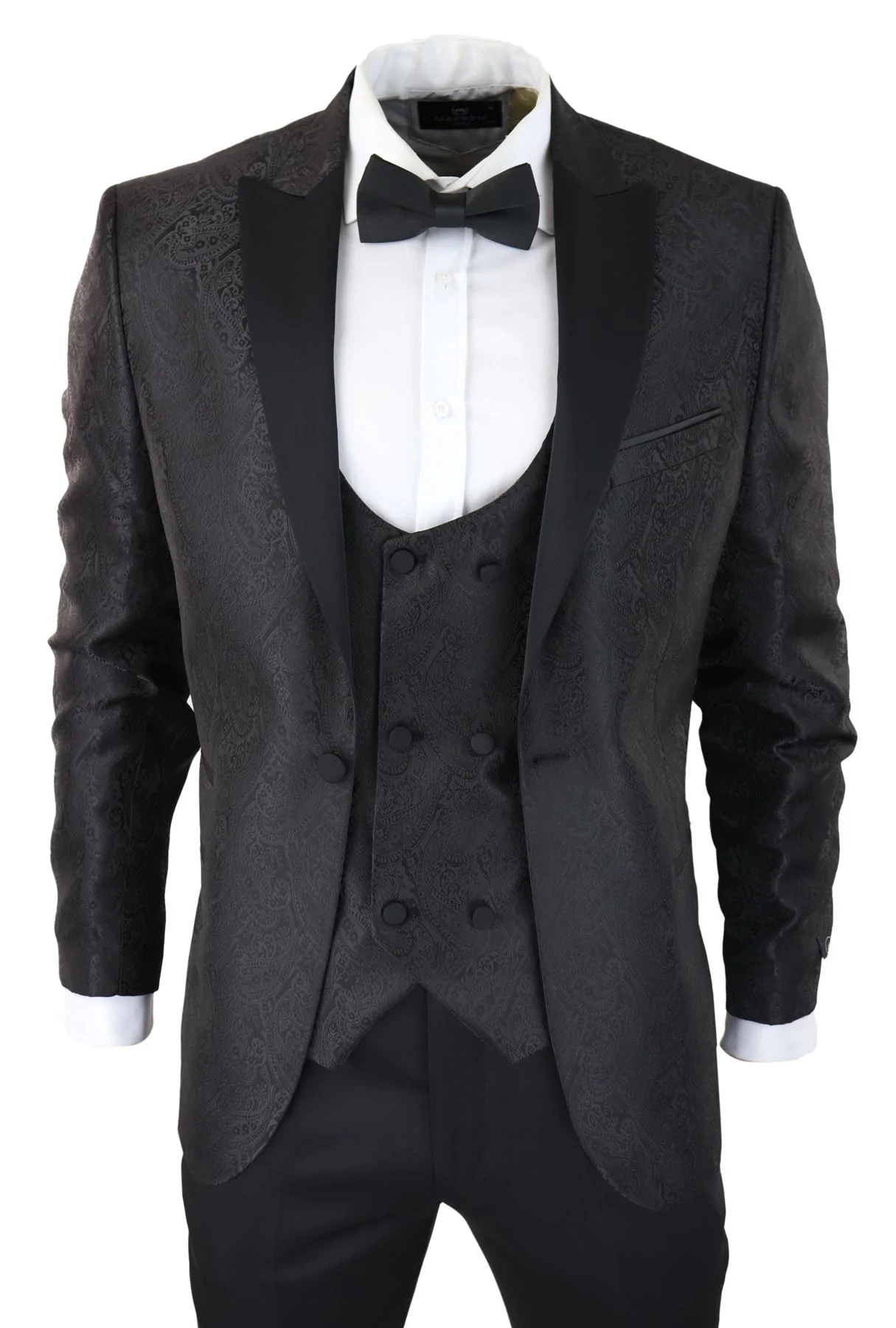 Mens Paisley Tuxedo Blazer And Waistcoat Brocade Dinner Jacket Satin Black Fit - No Trousers