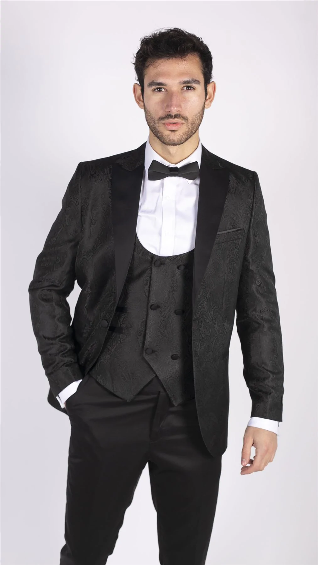 Mens Paisley Tuxedo Blazer And Waistcoat Brocade Dinner Jacket Satin Black Fit - No Trousers