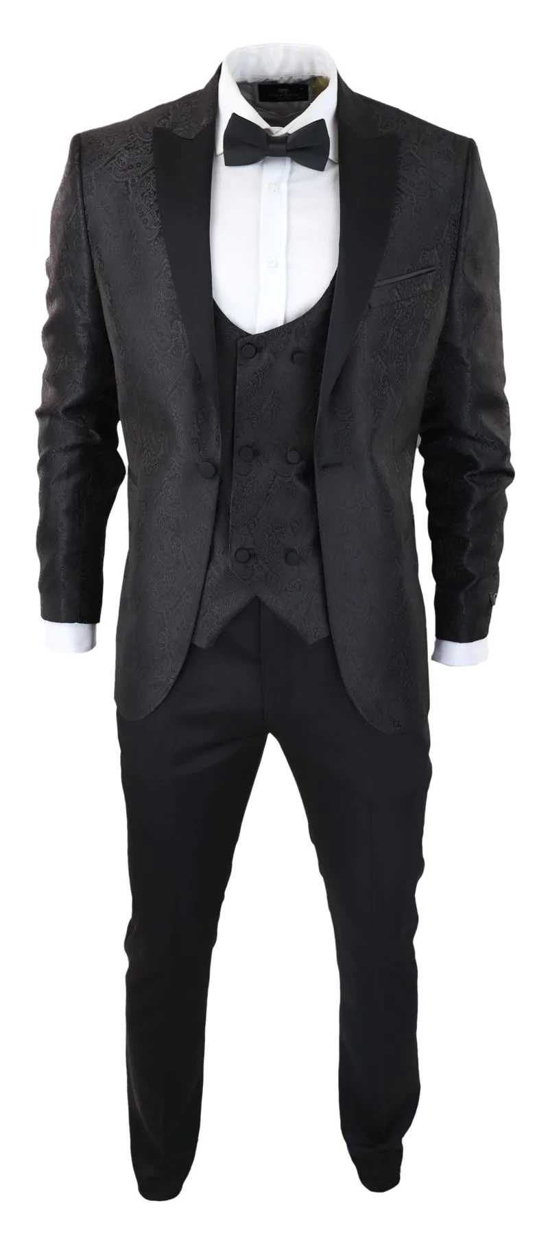 Mens Paisley Tuxedo Blazer And Waistcoat Brocade Dinner Jacket Satin Black Fit - No Trousers