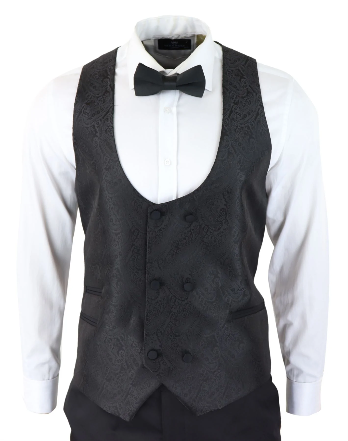 Mens Paisley Tuxedo Blazer And Waistcoat Brocade Dinner Jacket Satin Black Fit - No Trousers