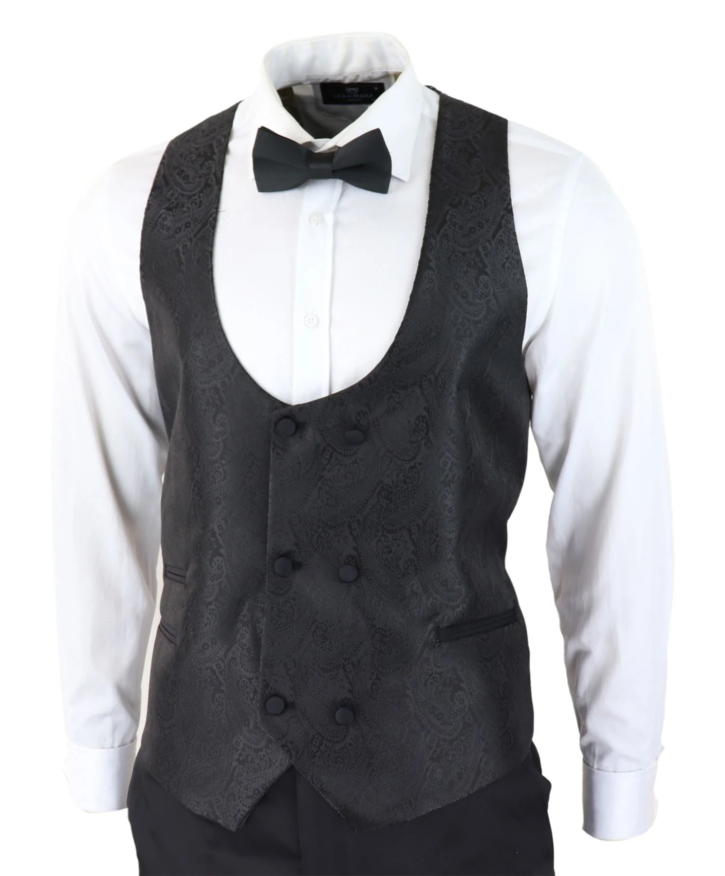 Mens Paisley Tuxedo Blazer And Waistcoat Brocade Dinner Jacket Satin Black Fit - No Trousers