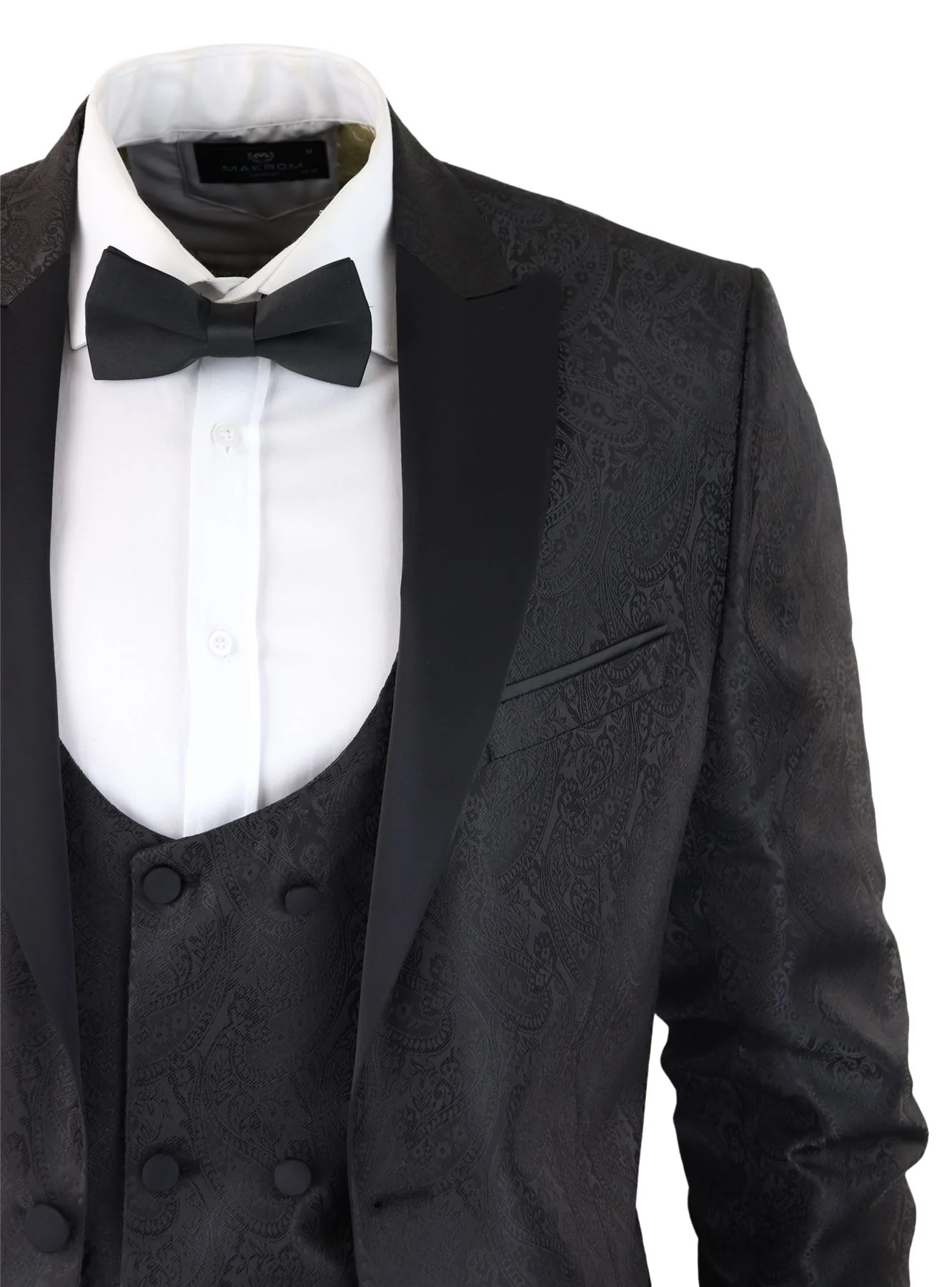 Mens Paisley Tuxedo Blazer And Waistcoat Brocade Dinner Jacket Satin Black Fit - No Trousers