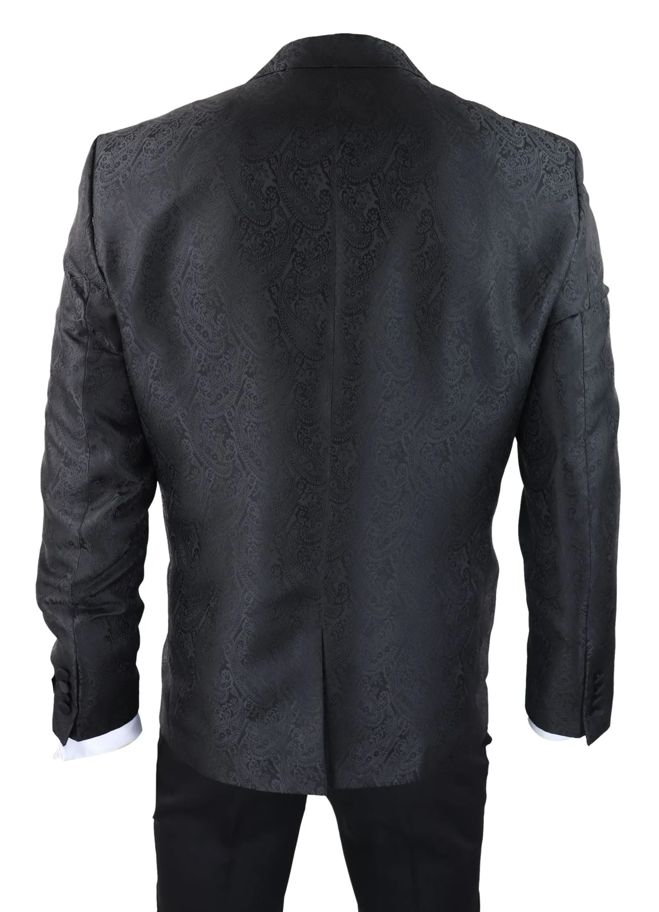 Mens Paisley Tuxedo Blazer And Waistcoat Brocade Dinner Jacket Satin Black Fit - No Trousers