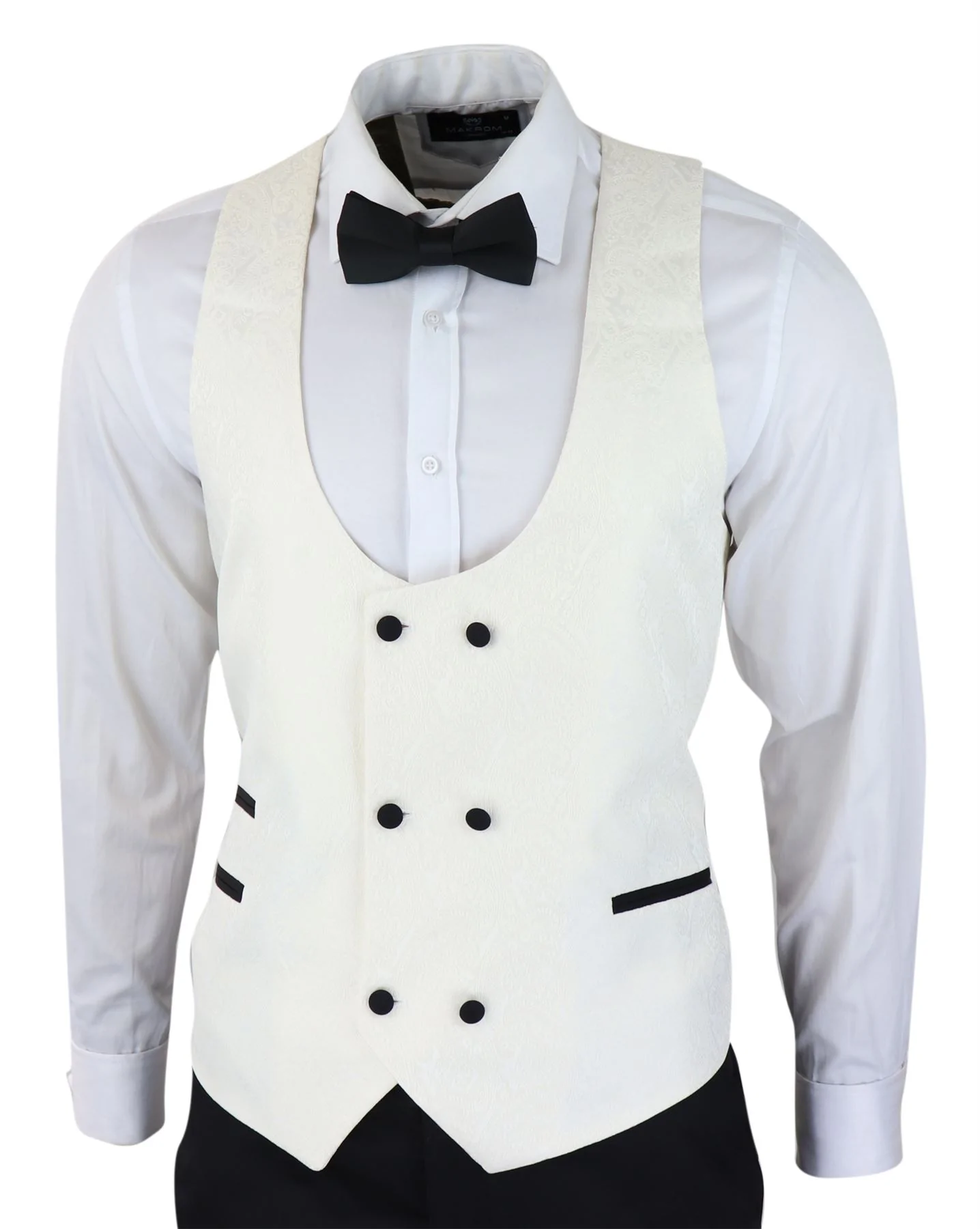 Mens Paisley Tuxedo Blazer And Waistcoat Brocade Dinner Jacket Satin Ivory Black