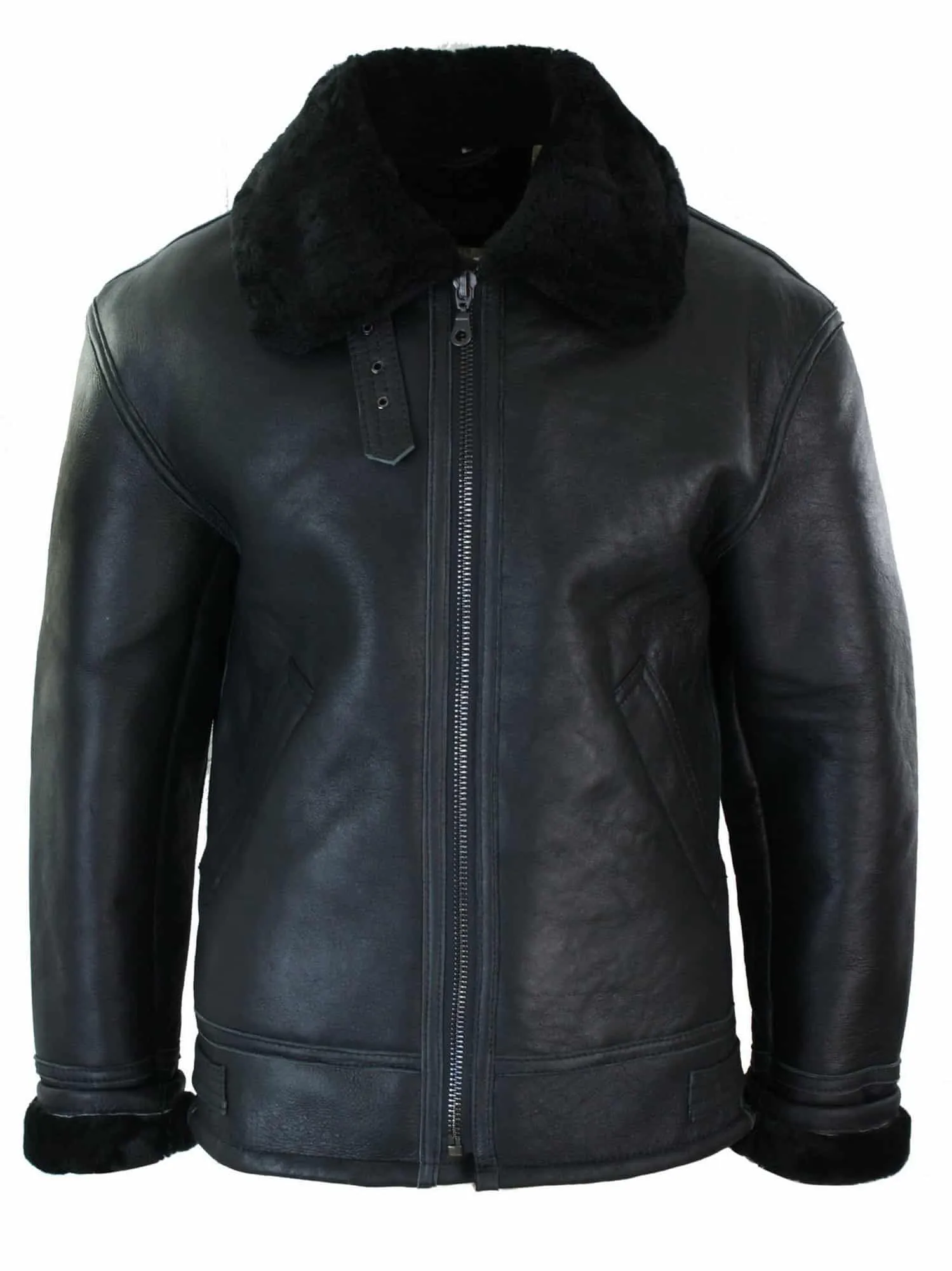 Mens Real Leather Sherling Sheepskin Original B3 Flying Pilot Jacket Warm Winter-B3 Black Black